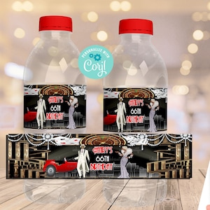 EDITABLE Harlem Nights Water Bottle Label Thank You Tags DIGITAL FILE Gatsby Themed Flapper Roaring 20s Casino Harlem Nights image 1