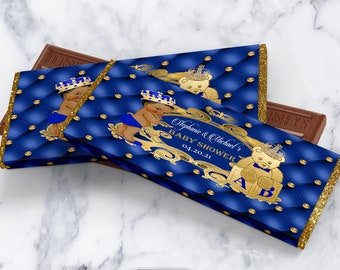 EDITABLE Royal Blue Candy Bar Label | Royal Baby Shower Décor | A Prince is On It&#39;s Way | Royal Baby Shower | Blue and Gold | RB004