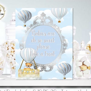 PRINTABLE Babies Are Oh so Sweet Sign Blue Hot Air Balloon |  Up Up and Away Baby Shower |Teddy Bear | Hot Air Balloon | HB-029