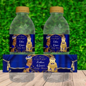 EDITABLE | Royal Blue Water Bottle Label | Royal Blue and Gold Baby Shower | A Prince is on the way | Royal Baby Shower| Prince Theme |RB004