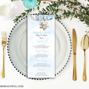 PRINTABLE Teddy Bear Baby Shower Menu | Teddy Bear Theme | Light Blue | We Can Bearly Wait | Bear Baby Shower | BB05