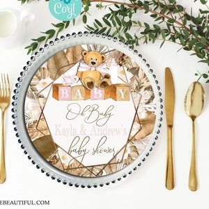 Teddybeer Baby Shower Plate of Lader Insert | Vintage | Thema | Nuetrale tinten en roze | Kan Bearly wachten om u te ontmoeten | Boho-thema | BN02