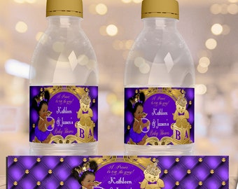 EDITABLE Royal Purple Baby Shower Water Bottle Label | Princess Baby Shower | Royal Baby Shower Decor | Purple and Gold | RP89