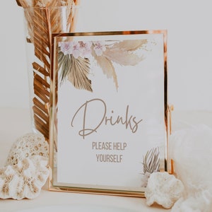 DIGITAL FILE | Drink Sign  | Bohemian Theme | Boho | Blush Pink | Bridal Shower | Baby Shower | Birthday Party  | Pompass | BH91