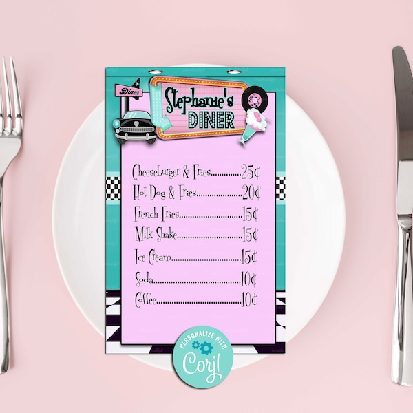 EDITABLE | 50s Sock Hop Party Sign | 50s Diner Menu | Sock Hop Party Decor | Retro Diner | Birthday | Baby Shower | Bridal Shower