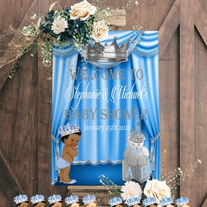 EDITIERBARE Royal Baby Willkommen Poster, Royal Baby Shower Decor, Ein Prinz ist auf dem Weg, Royal Blau und Gold, LB91