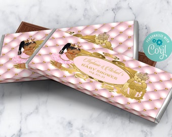 EDITABLE Pink and Gold Royal Baby Candy Bar Label | Royal Baby Shower Décor | A Princess is On It's Way | Pink and Gold |  RP04