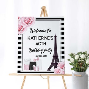 DIGITAL FILE Stripe Paris Birthday Welcome Sign | Couture | Fashion Party | Babyshower | Bridal Shower PP22