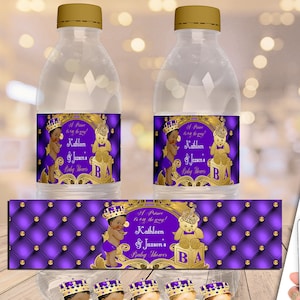 EDITABLE Royal Purple Baby Shower Water Bottle Label | Prince Baby Shower | Royal Baby Shower Decor | Purple and Gold | RP90