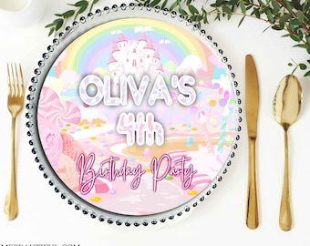 EDITABLE Candy Theme Charger Plate Insert, First Birthday Party, First Birthday Party, Candy, Land