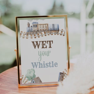 PRINTABLE | Train Party Wet Your Whitsle Drink Sign, Boy Baby Shower 1st Birthday Baby Shower  Choo Choo Locomotive | T23