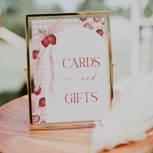 Berry Sweet Karten und Geschenke Schild Erdbeere Babypartyschild Berry Sweet 1. Geburtstag Rosa Kokette Schleife Babyparty DOWNLOAD SB8
