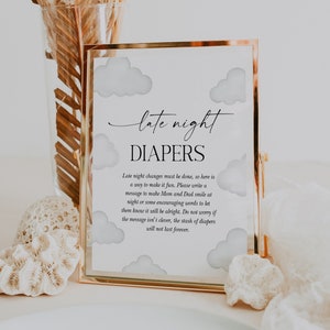 Digital File Cloud Nine Late Night Diapers Sign Modern Cloud Baby Shower Sign Baby Sprinkle Minimalist Baby Shower Signs C3