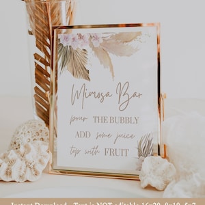 DIGITAL FILE | Mimosa Bar Sign  | Bohemian Theme | Boho | Blush Pink | Bridal Shower | Baby Shower | Birthday Party  | Pompass | BH91