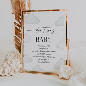 Digital File Cloud Nine Don&#39;t Say Baby Game Sign Modern Cloud Baby Shower Sign Baby Sprinkle Minimalist Baby Shower Signs C3