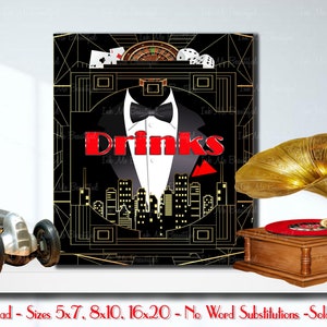 Great Gatsby PRINTABLES Drinks Sign*Gatsby party decoration, Roaring 20s Art deco, Las Vegas Party, Harlem Nights Signs,Casino, HN013