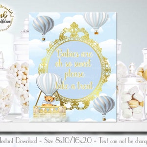 PRINTABLE Babies Are Oh so Sweet Sign Blue Hot Air Balloon |  Up Up and Away Baby Shower |Teddy Bear | Hot Air Balloon | HB-029