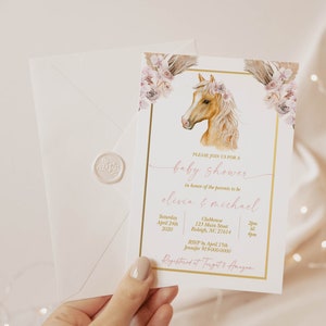EDITABLE Cowgirl Baby Shower Invite Blush Pink Boho Floral Horse Saddle Up Horse Party Invitation Derby Girl Baby Shower H24