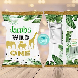 EDITABLE | Jungle Safari Chip Bag | First Birthday | Baby Shower | Safari Theme | Wild One | Safari Birthday Party Decor | SA-20