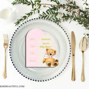 EDITABLE Teddybear Pink Arch Menu | Baby Shower | Vintage Baby Shower| Rustic Baby Shower| TBP-20