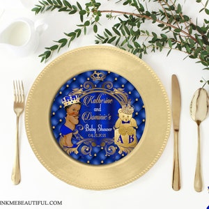 EDITABLE | Royal Blue Baby Shower Plate or Charger Plate Insert  | A Prince is on the way | Royal Blue and Gold Baby Shower Theme | RB004