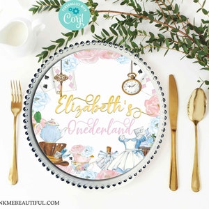 EDITABLE Wonderland Pink Charger Plate Insert | 1st Birthday | Onderland Theme | Wonderland Baby Shower PW01