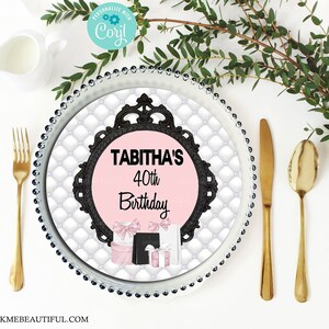 EDITABLE Paris Theme Plate Charger | Gold Black White Stripe Parisian Themed | Birthday | Bridal Shower | Baby Shower PP22