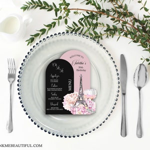 EDITABLE Paris Pink | Arch Menu | Charger Plate Insert | Pink Paris Theme | Parisian | Baby Shower | 1st Birthday | Bridal Shower |