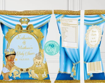 EDITABLE | Light Blue and Gold Royal Baby Shower Chips | A Prince is on the Way | Royal Blue Baby Shower Theme | LB89