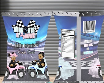 DIGITAL FILE 4 Wheeler| Burnouts or Bows Gender Reveal Chip Bag | Party Decor | Burn outs or Bows | Motorcycle |