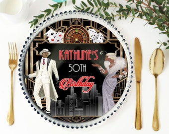 EDITABLE Great Gatsby Charger Plate Insert  | Casion Theme | Harlem Nights | DIGITAL FILE |Gatsby Themed | Flapper | Roaring 20s | Casino