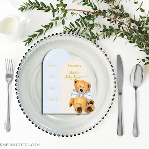 EDITABLE Teddy Bear Blue Arch Menu | Baby Shower | Vintage Baby Shower| Rustic Baby Shower| TBB-20