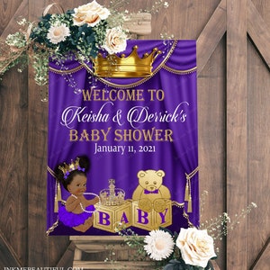 EDITABLE Purple and Gold Royal Baby Welcome Poster,Princess Baby Shower,  Royal Baby Shower Decor, A Princess is On It&#39;s Way RP-009