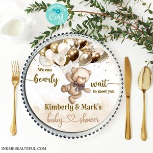 PRINTABLE Teddy Bear Baby Shower Charger Plate Insert | Teddy Bear Theme | Nuetral Shades | We Can Bearly Wait | Bear Baby Shower | BB04
