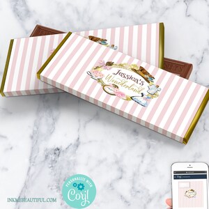 EDITABLE Wonderland Candy Bar Label | Pink and White Stripes | 1st Birthday | Onderland Theme | Wonderland Baby Shower | Pink and GoldPW01
