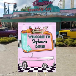 DIGITAL FILE 50's Diner Welcome Sign, Retro Diner Backdrop, 1950's Drive in American Restaurant, Vintage, Backdrop, Poster, Banner