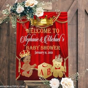 EDITABLE Royal Baby Welcome Poster, Royal Baby Shower Decor, A Prince is On It&#39;s Way, Red and Gold, RR01 Welcome Sign