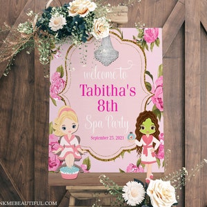 EDITABLE Spa Welcome Sign, Birthday Party Sign, Spa Theme, Door Tag Pamper Party Birthday Party, SP-068