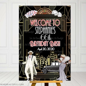 EDITABLE Gran Gatsby - Signo de bienvenida*Decoración de fiesta de Gatsby, Roaring 20s Art deco, Las Vegas, Harlem Nights Signs,Casino, HN013
