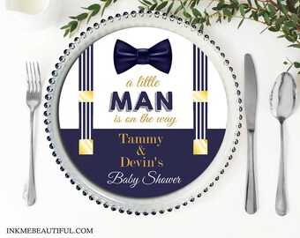 DIGITAL FILE Navy and Gold A Little Man is On the Way Charger Plate Insert | Babyshower | LM-G90