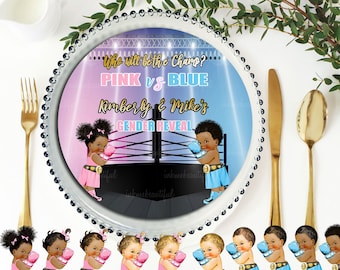 EDITABLE Boxer Baby Gender Reveal Chargeur Plate Insert, Boxer Theme, Boxing Baby Shower, Boxing Theme, Sports Baby Shower