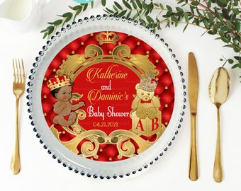 EDITABLE | Red Royal Baby Shower Plate or Charger Plate Insert  | A Prince is on the way | Red Royal Baby Shower| Royal Prince Theme | RR01