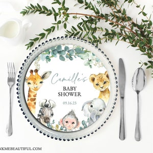 EDITABLE | Jungle Safari Charger Plate Insert | First Birthday | Baby Shower | Safari Theme | Wild One | Safari Birthday Party Decor | SA29