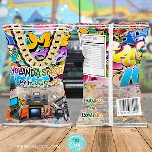 EDITABLE Hip Hop Chip Bag | Throwback Birthday Party | 90s baby| 80s baby|90s kid| Hip Hop | Corjl Digital Download | H001