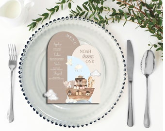 EDITABLE Noah's Ark Baby Shower Arch Menu Card | Charger Plate Insert NA22