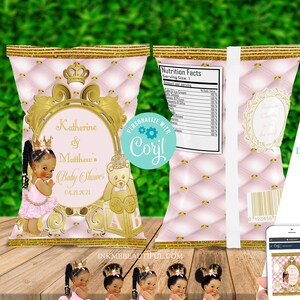 EDITABLE | Royal Pink and Gold Chip Bag | Royal Blue Baby Shower | A Princess is on the way | Royal Baby Shower| Princess Theme | RP04
