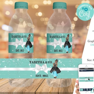 Etiqueta EDITABLE Botella de Agua / Tema París Azul / Tema Parisino / Baby Shower / 1er Cumpleaños / PB08