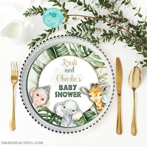 EDITABLE | Jungle Safari Charger Plate Insert | First Birthday | Baby Shower | Safari Theme | Wild One | Safari Birthday Party Decor | SA29