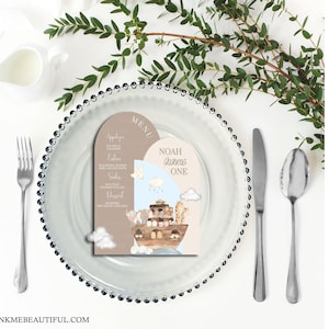 EDITABLE Noah's Ark Baby Shower Arch Menu Card | Charger Plate Insert NA22