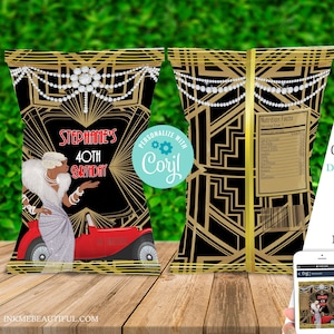 EDITABLE Gatsby Chip Bag | DIGITAL FILE |Gatsby Themed| Flapper | Roaring 20s | Casino|  Black and Gold Decor